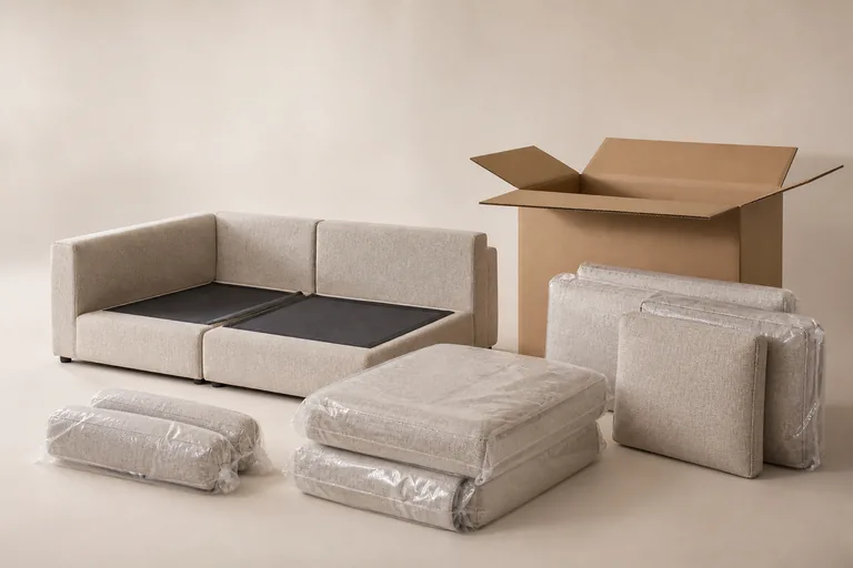 Shipping-aware modular sofa and protective packaging concept