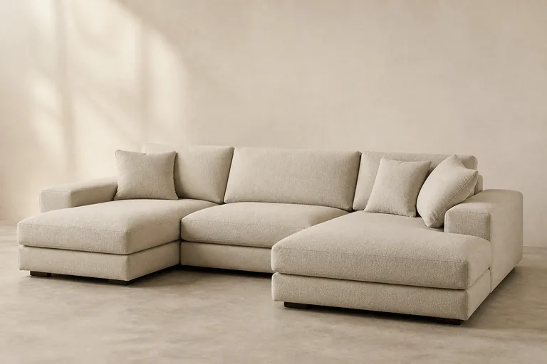 Warm neutral modular fabric sofa program